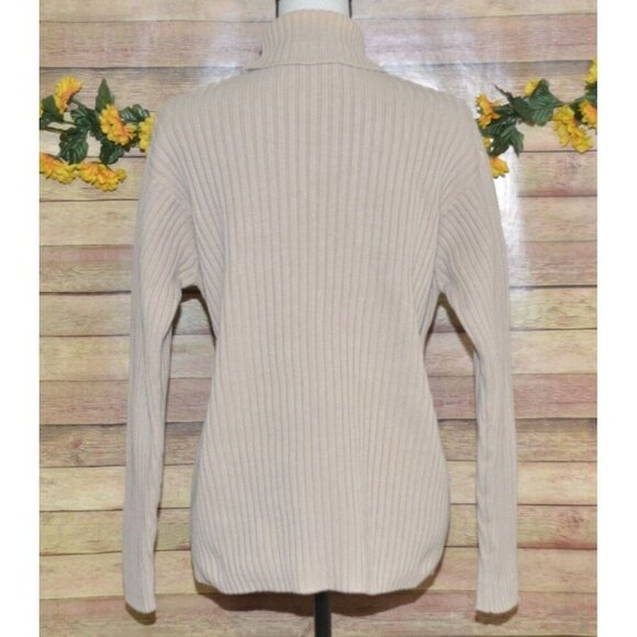 Banana Republic Ladies L Khaki Turtleneck Sweater Ribbed Academia Minimalist - Picture 6 of 8